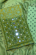 Pure Cotton Mirror Work 3 Piece Unstitched Suit Set - Light green