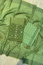 Pure Cotton Mirror Work 3 Piece Unstitched Suit Set - Light green