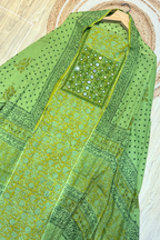 Pure Cotton Mirror Work 3 Piece Unstitched Suit Set - Light green