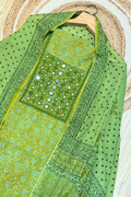 Pure Cotton Mirror Work 3 Piece Unstitched Suit Set - Light green