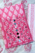 Pure Cotton Mirror Work 3 Piece Unstitched Suit Set With Strips Bottom - Pink (Copy)