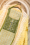 Pure Cotton Mirror Work 3 Piece Unstitched Suit Set - Yellow & White