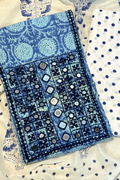 Pure Cotton Mirror Work 3 Piece Unstitched Suit Set With Dots Bottom - Blue