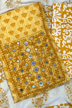 Pure Cotton Mirror Work 3 Piece Unstitched Suit Set - Light Yellow