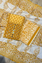 Pure Cotton Mirror Work 3 Piece Unstitched Suit Set - Light Yellow