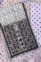 Pure Cotton Mirror Work 3 Piece Unstitched Suit Set - Purple & White