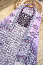 Pure Cotton Mirror Work 3 Piece Unstitched Suit Set - Purple & White