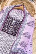Pure Cotton Mirror Work 3 Piece Unstitched Suit Set - Purple & White