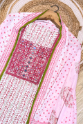 Pure Cotton Mirror Work 3 Piece Unstitched Suit Set With dots Bottom - Light Pink With White