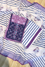 Pure Cotton Mirror Work 3 Piece Unstitched Suit Set With Leheriya Bottom - Purple Wine