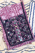 Pure Cotton Mirror Work 3 Piece Unstitched Suit Set With Leheriya Bottom - Purple Wine