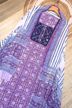 Pure Cotton Mirror Work 3 Piece Unstitched Suit Set With Leheriya Bottom - Purple Wine