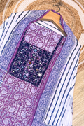 Pure Cotton Mirror Work 3 Piece Unstitched Suit Set With Leheriya Bottom - Purple Wine