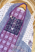 Pure Cotton Mirror Work 3 Piece Unstitched Suit Set With dots Bottom - Purple