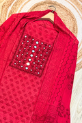 Pure Cotton Mirror Work 3 Piece Unstitched Suit Set - Red