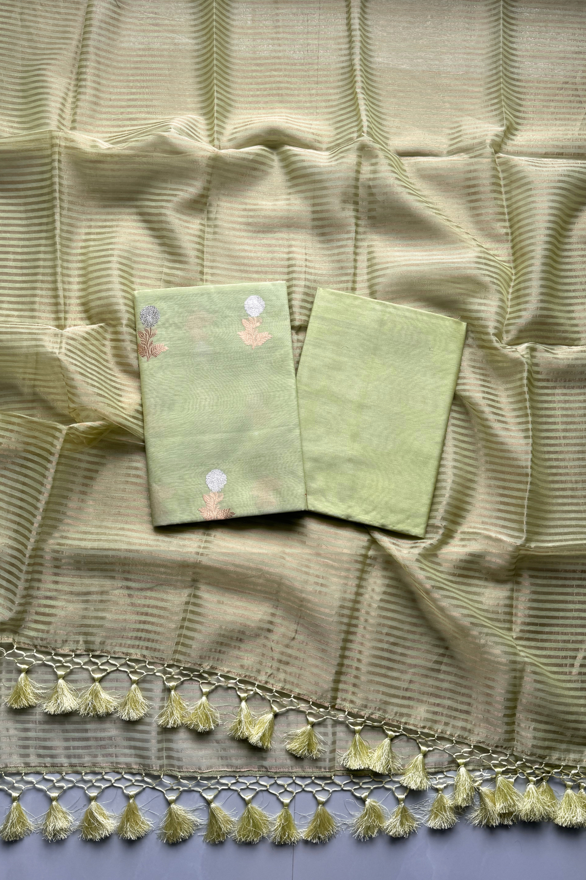 Pure Mul Chanderi With Kadwa Weaving - Light Pista Green