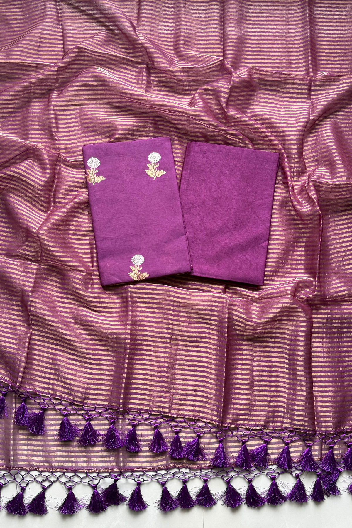 Pure Mul Chanderi With Kadwa Weaving -  Magenta Purple
