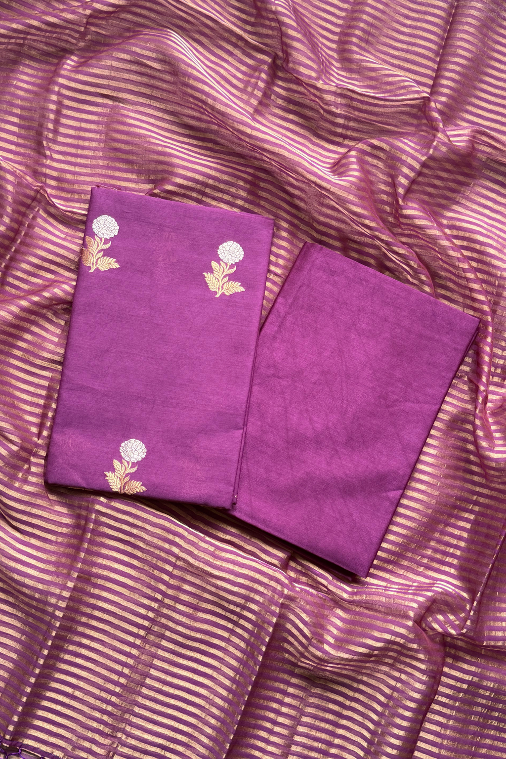 Pure Mul Chanderi With Kadwa Weaving -  Magenta Purple