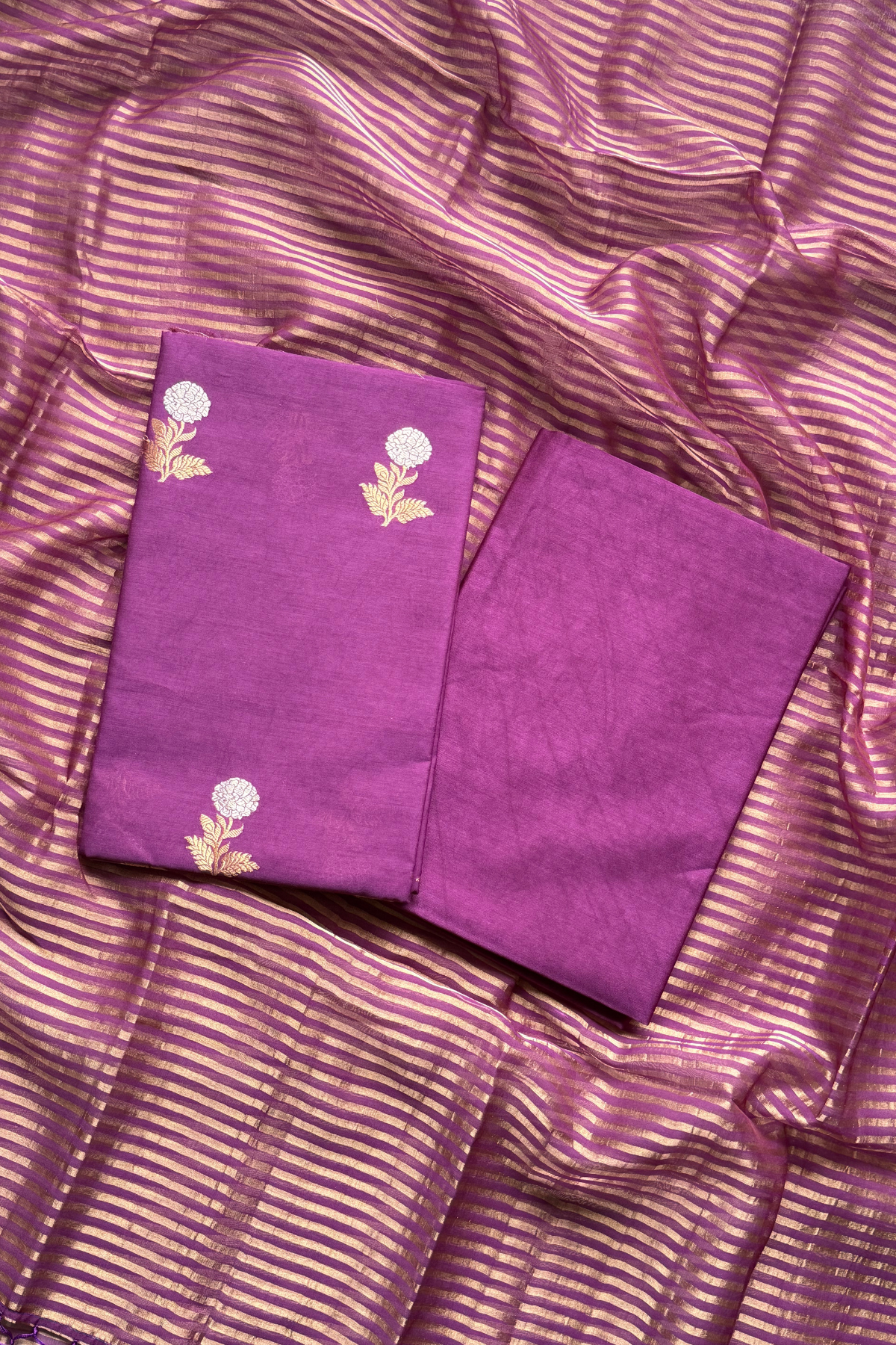 Pure Mul Chanderi With Kadwa Weaving -  Magenta Purple