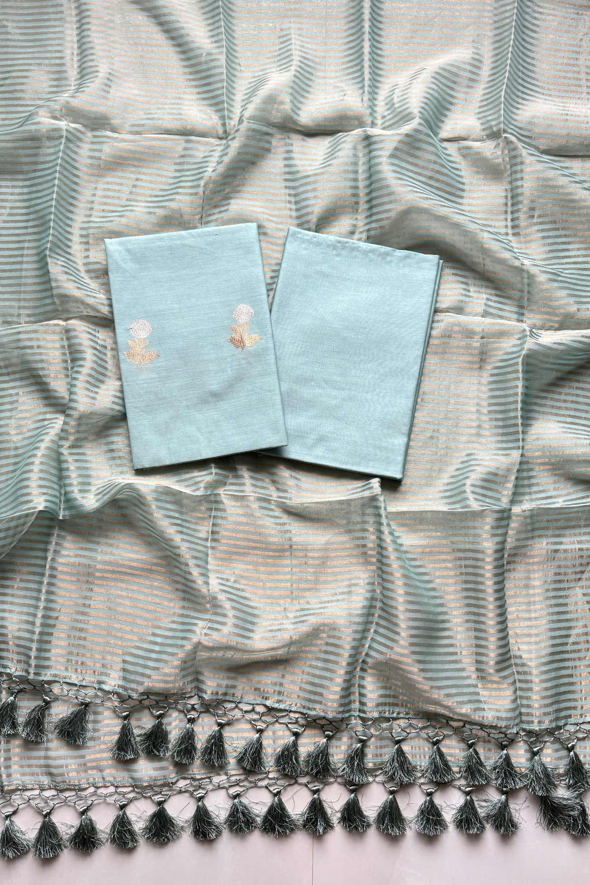 Pure Mul Chanderi With Kadwa Weaving -  light sage blue