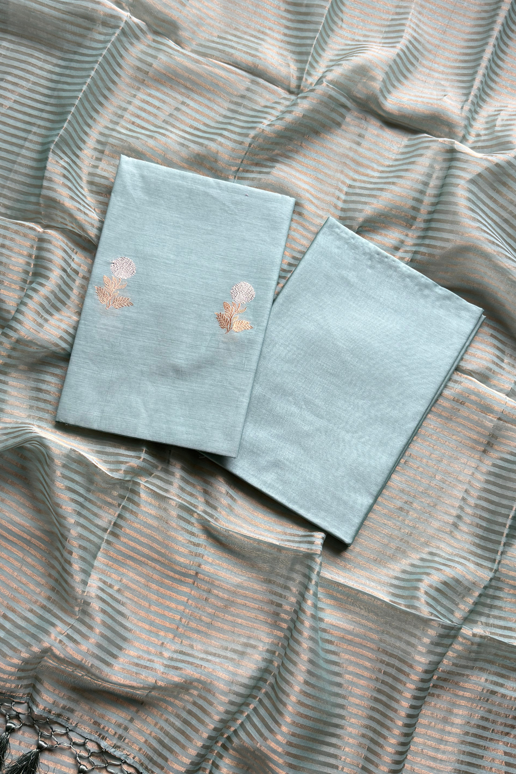 Pure Mul Chanderi With Kadwa Weaving -  light sage blue