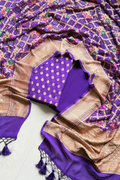 Pure khaddi georgette meenakari bandhej - Purple