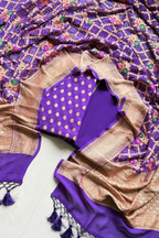 Pure khaddi georgette meenakari bandhej - Purple