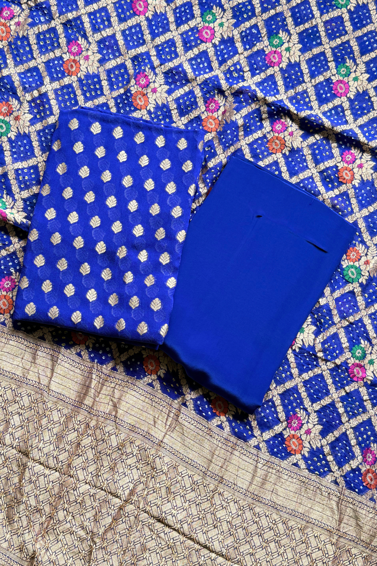 Pure khaddi georgette meenakari bandhej - Navy Blue