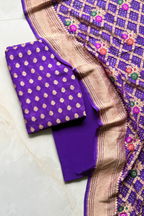 Pure khaddi georgette meenakari bandhej - Purple
