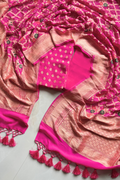 Pure khaddi georgette meenakari bandhej -  Pink