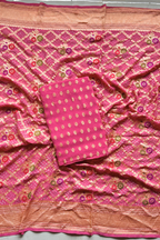 Pure khaddi georgette meenakari bandhej -  Peach pink