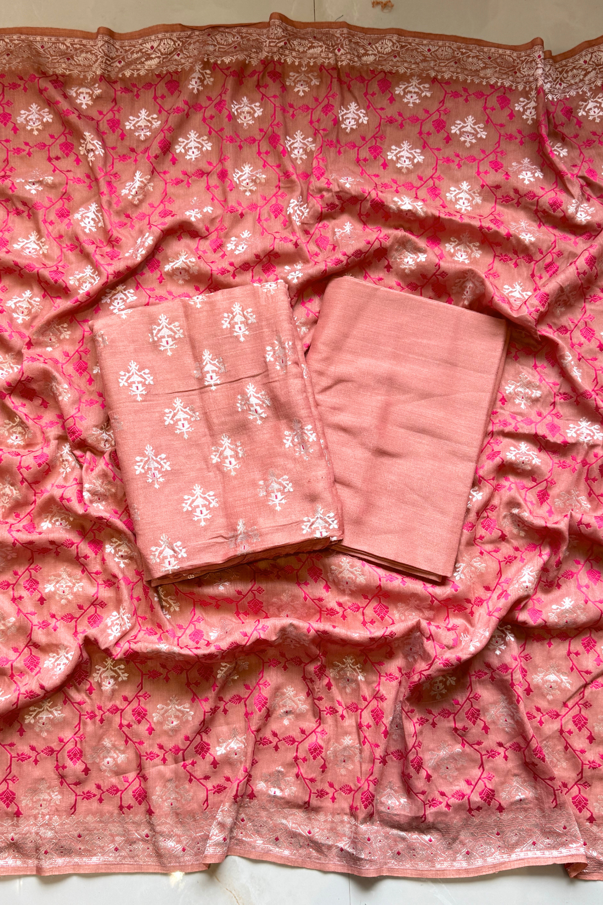 Pure banarasi munga silk - Salmon Orange