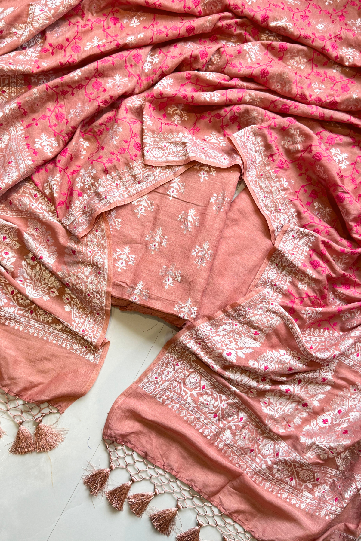 Pure banarasi munga silk - Salmon Orange