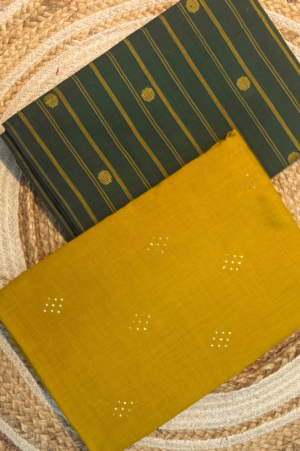 Handloom Cotton 2 Pc Set - Occur Yellow & Green