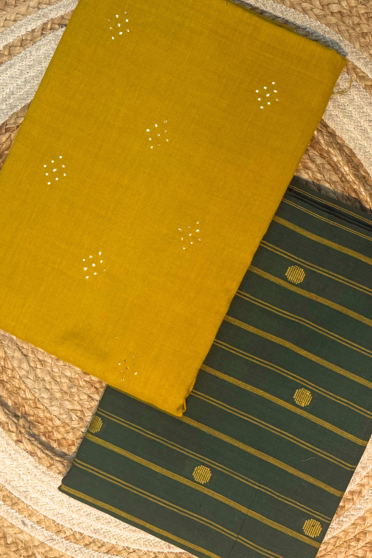 Handloom Cotton 2 Pc Set - Occur Yellow & Green