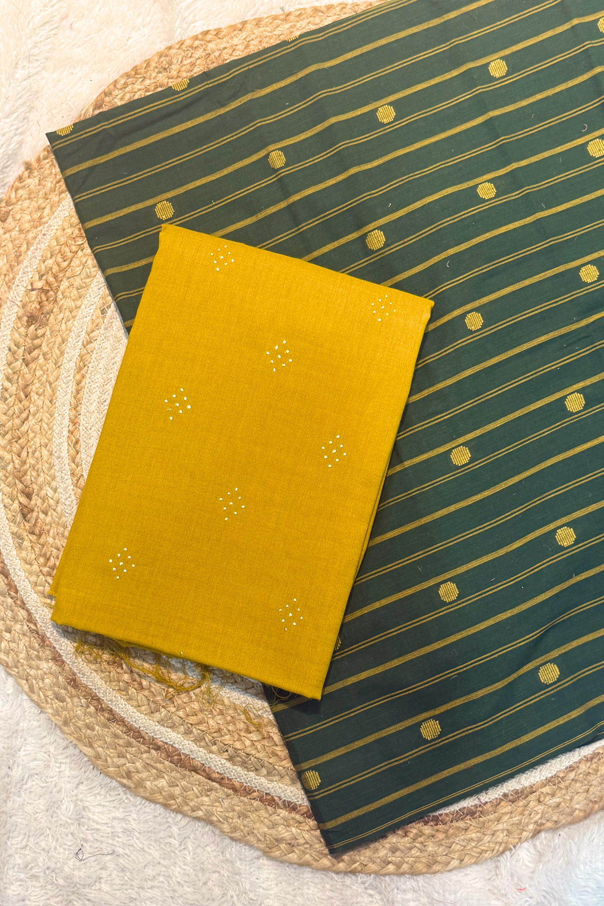 Handloom Cotton 2 Pc Set - Occur Yellow & Green