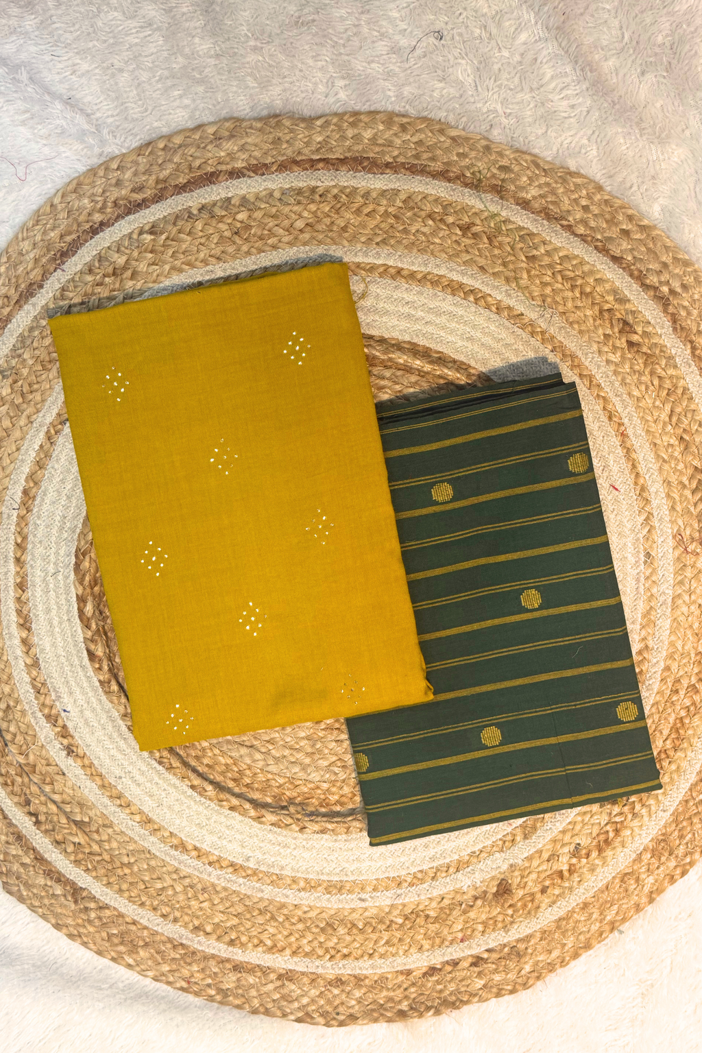 Handloom Cotton 2 Pc Set - Occur Yellow & Green