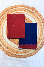 handloom cotton 2 pc set - Red Top & Blue Checks Bottom with Border