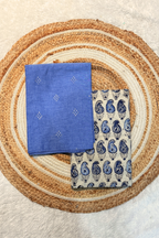 Handloom Cotton 2 Pc Set - Powder Blue Top With Printed Off-White Bottom