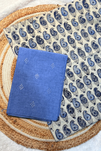 Handloom Cotton 2 Pc Set - Powder Blue Top With Printed Off-White Bottom