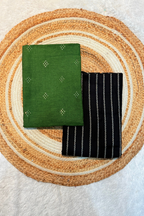 Handloom cotton 2 pc set - green Top & Black Bottom With Vertical Lines