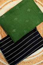 Handloom cotton 2 pc set - green Top & Black Bottom With Vertical Lines