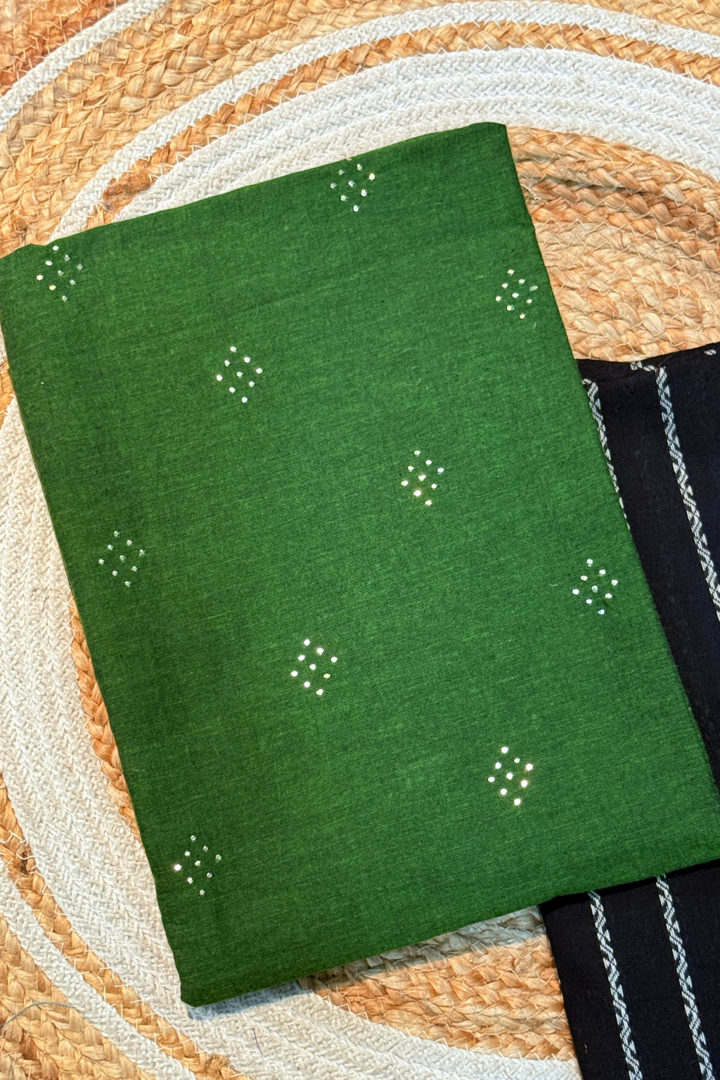 Handloom cotton 2 pc set - green Top & Black Bottom With Vertical Lines