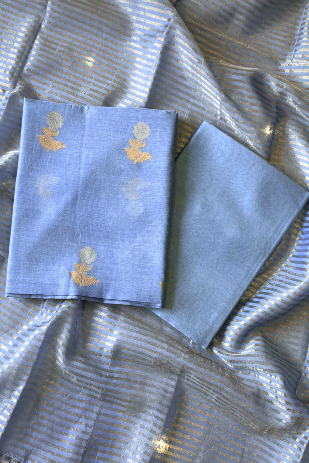 Pure Mul Chanderi With Kadwa Weaving - Pastel Blue
