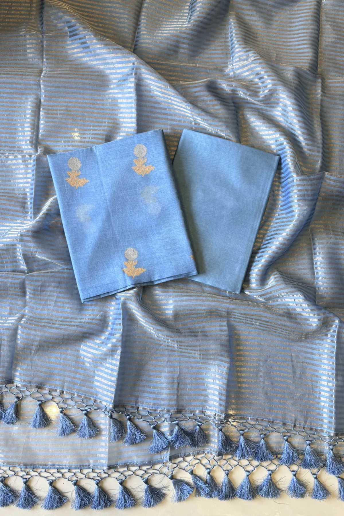 Pure Mul Chanderi With Kadwa Weaving - Pastel Blue