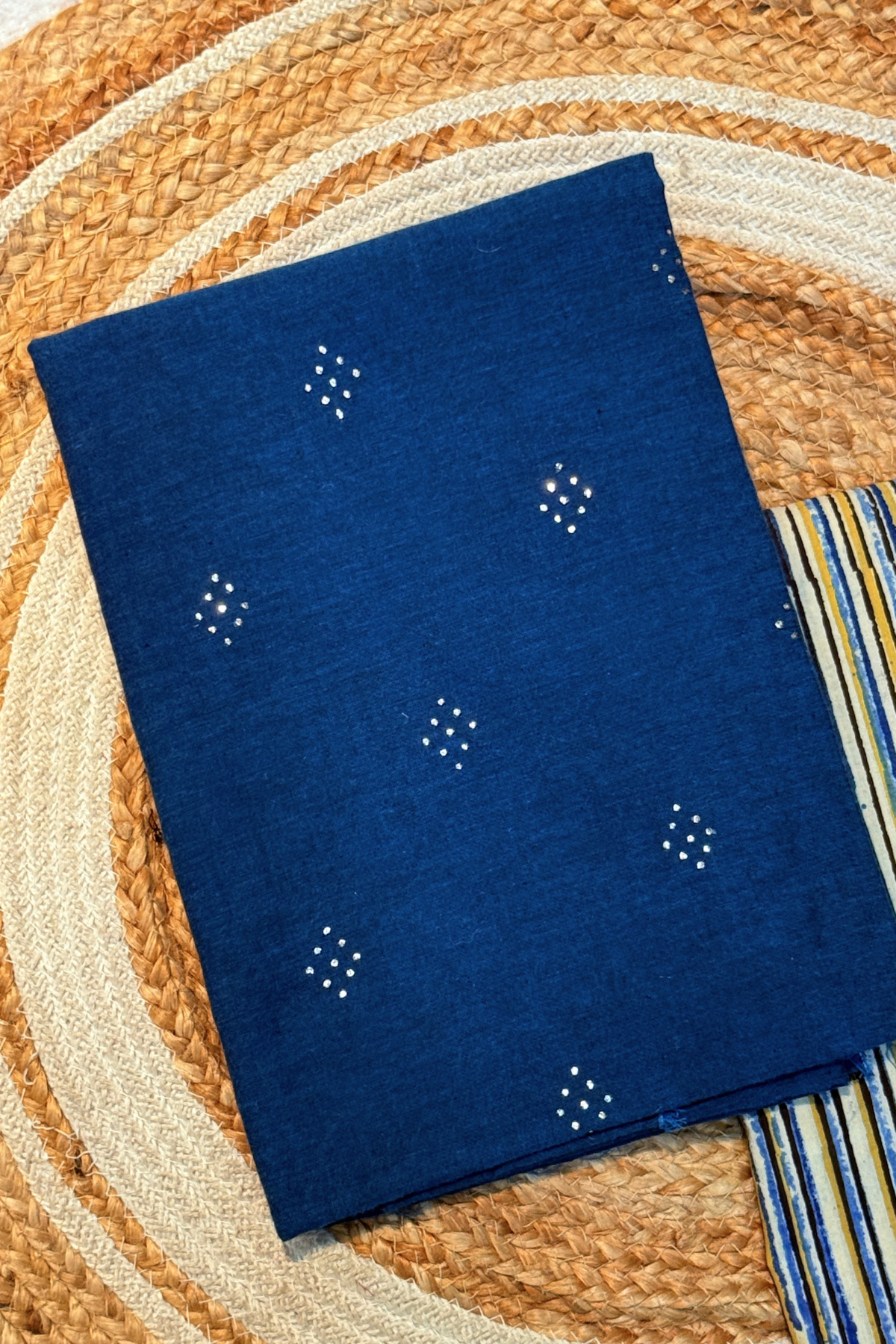 Handloom Cotton 2 Pc Set - Blue & Colorful vertical Strips bottom