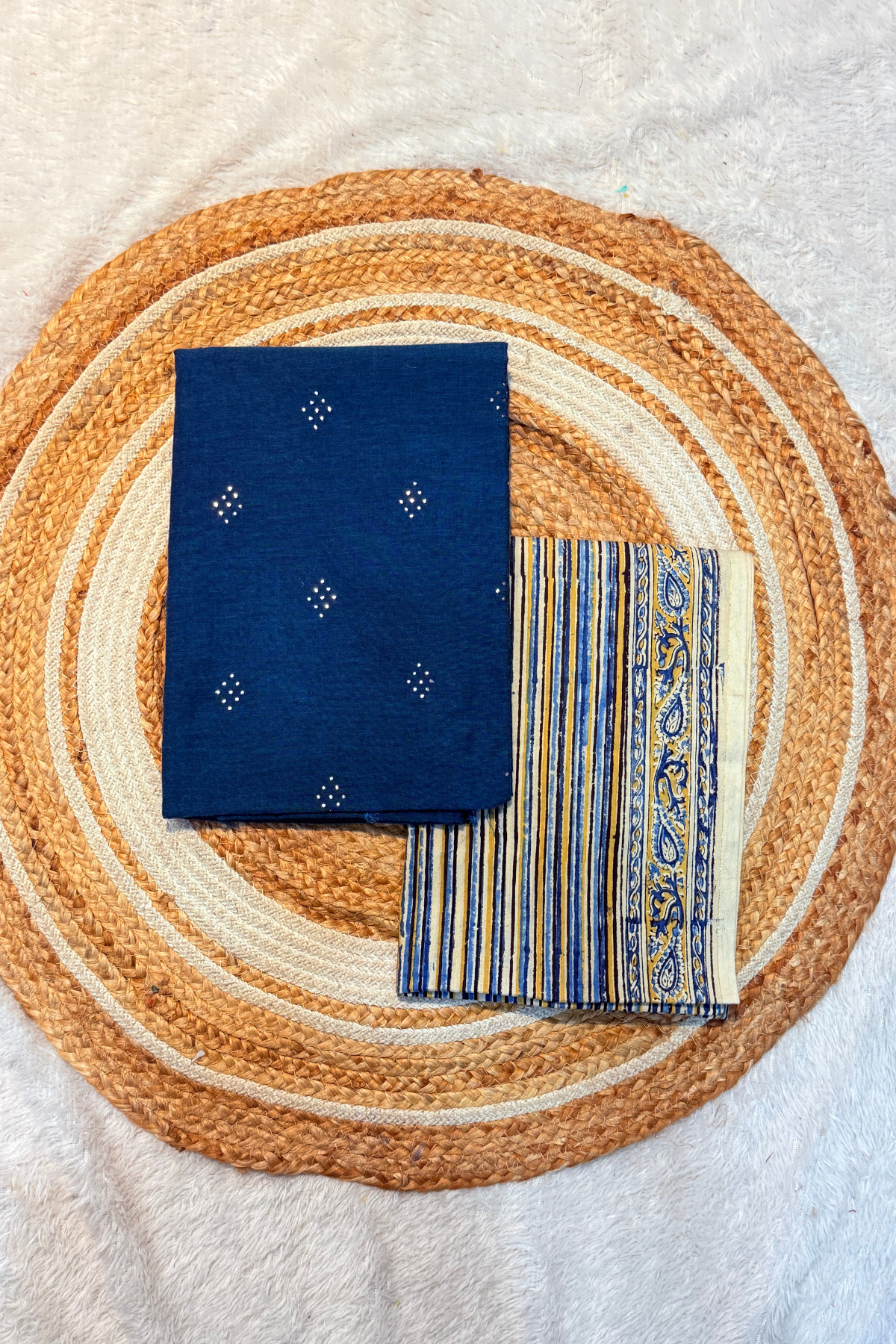Handloom Cotton 2 Pc Set - Blue & Colorful vertical Strips bottom