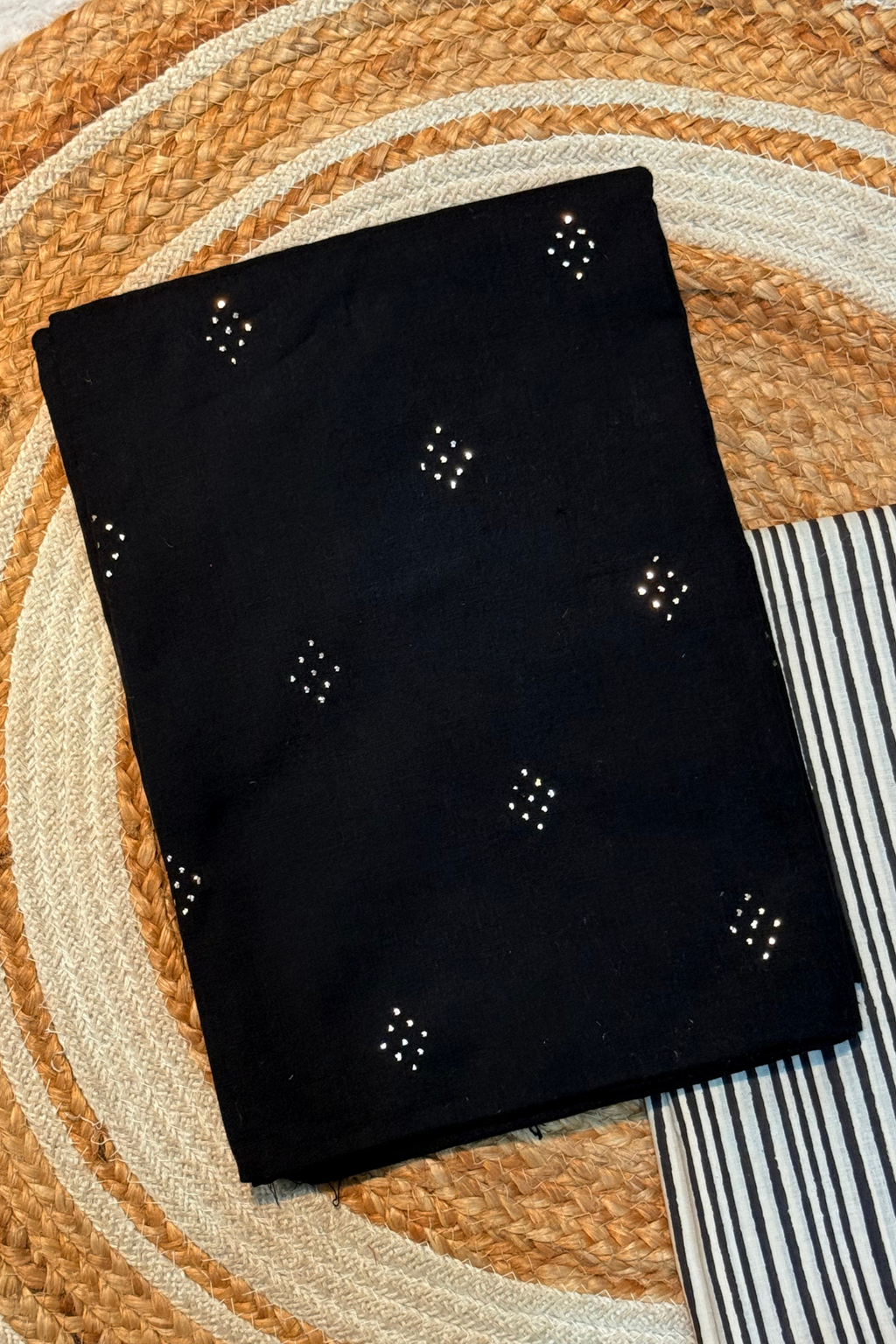Handloom Cotton 2 Pc Set - Black With Printed Line Bottom