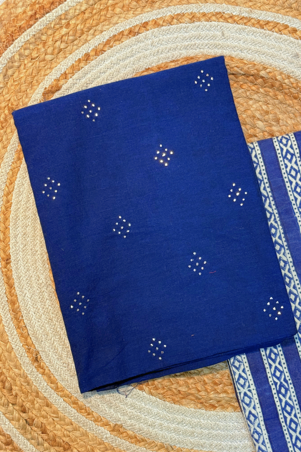 Handloom Cotton 2 Pc Set - Navy Blue With Printed Line Bottom