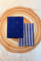 Handloom Cotton 2 Pc Set - Navy Blue With Printed Line Bottom